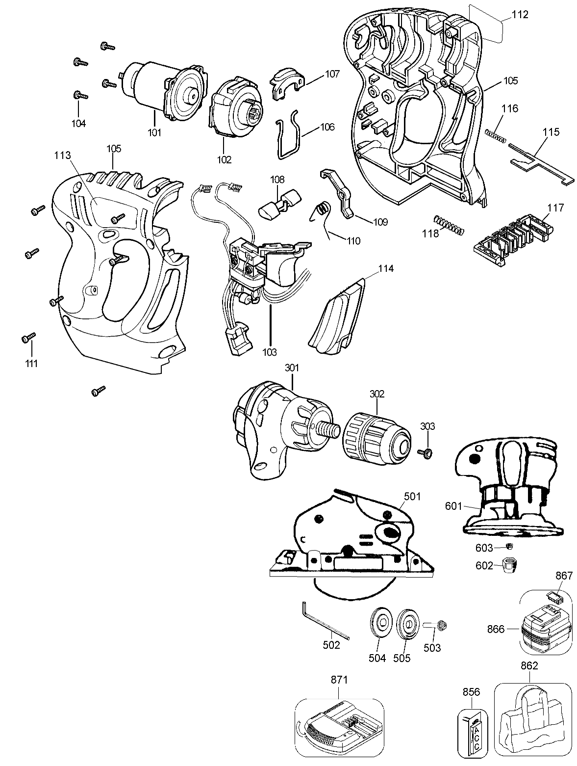 Default Diagram and Parts List for MT12W3B Type 2 Black and Decker 
